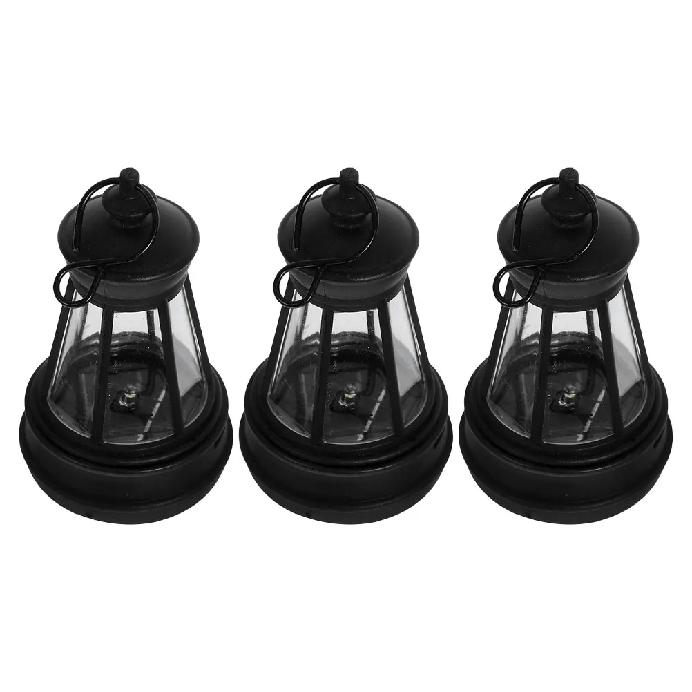 

3pcs Pet Lantern Outdoor Decorative Lights Garden Lanterns Hanging Black Plastic Lighting Automatic Sensor