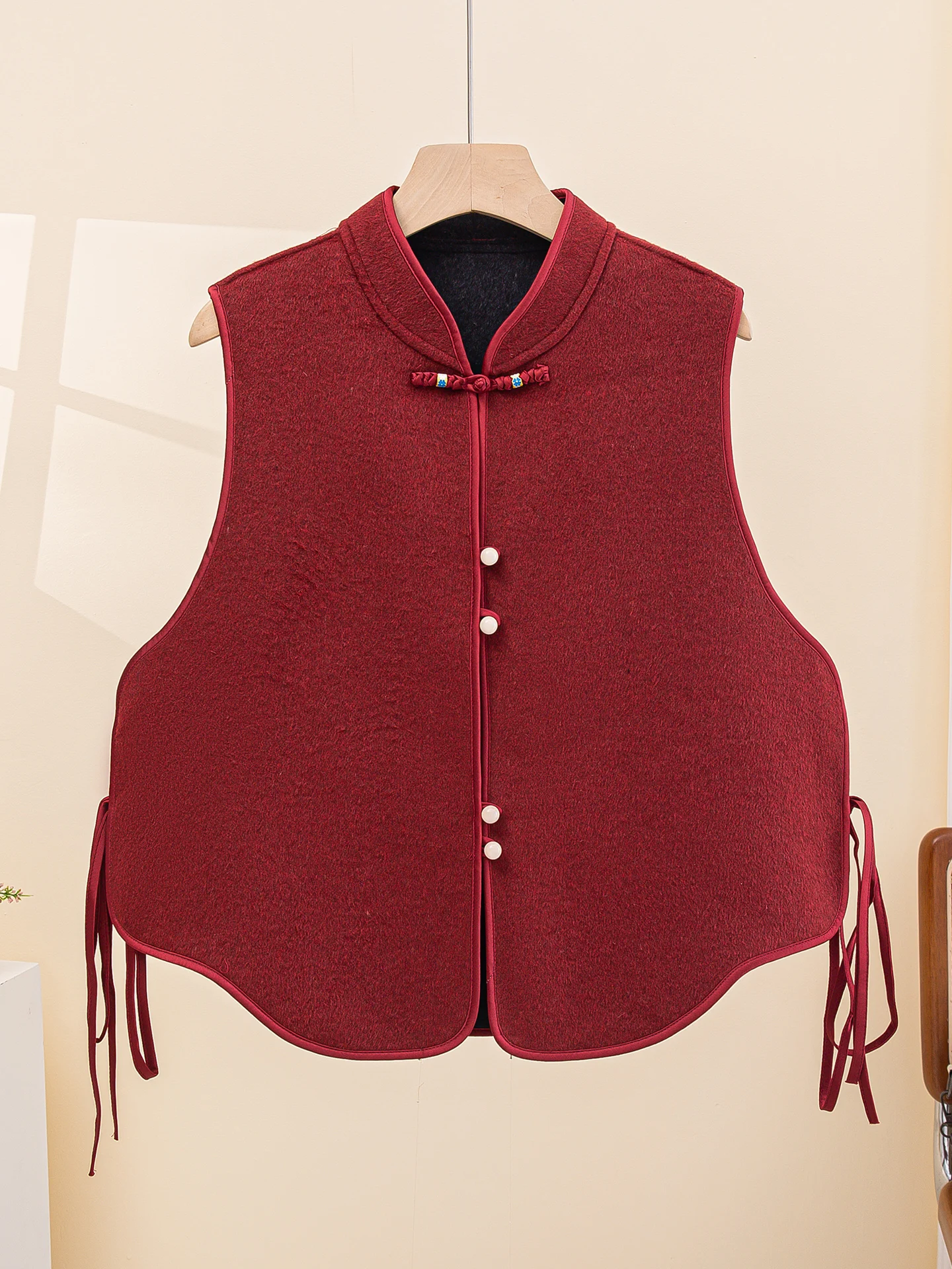 

Модный двусторонний жилет из вельвета и шерсти в китайском национальном стиле, из полиэфирного волокна