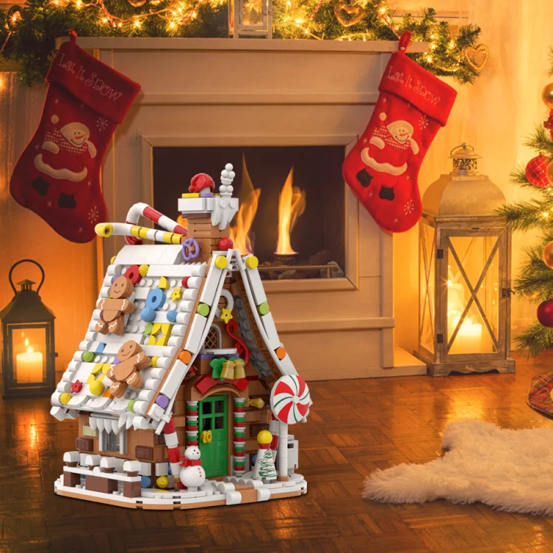 Gobricks MOC Christmas Gingerbread Candy House Building Blocks Model Xmas Winter Cozy Cottage Bricks Assembly Toys Birthday Gift