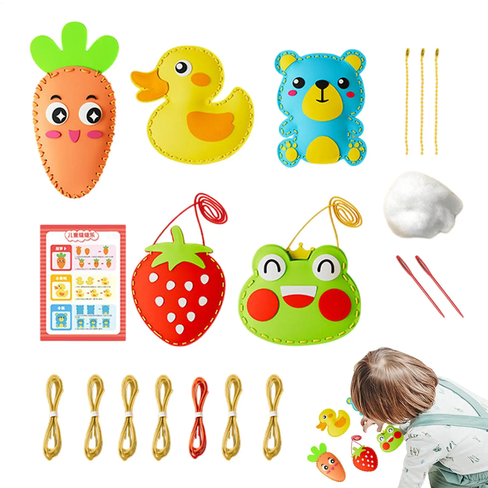 Zestaw do szycia zabawnych zwierzątek z pianki EVA, wstępnie wykrojone kształty, edukacyjna zabawka do szycia dla dzieci, zestawy kreatywne, wczesna edukacja, trening Montessori