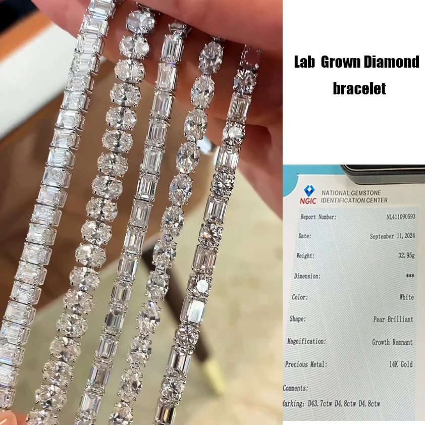 Oval Emerald Cut Lab Grown Diamond Tennis Bracelet 13-26ct 10k White Gold