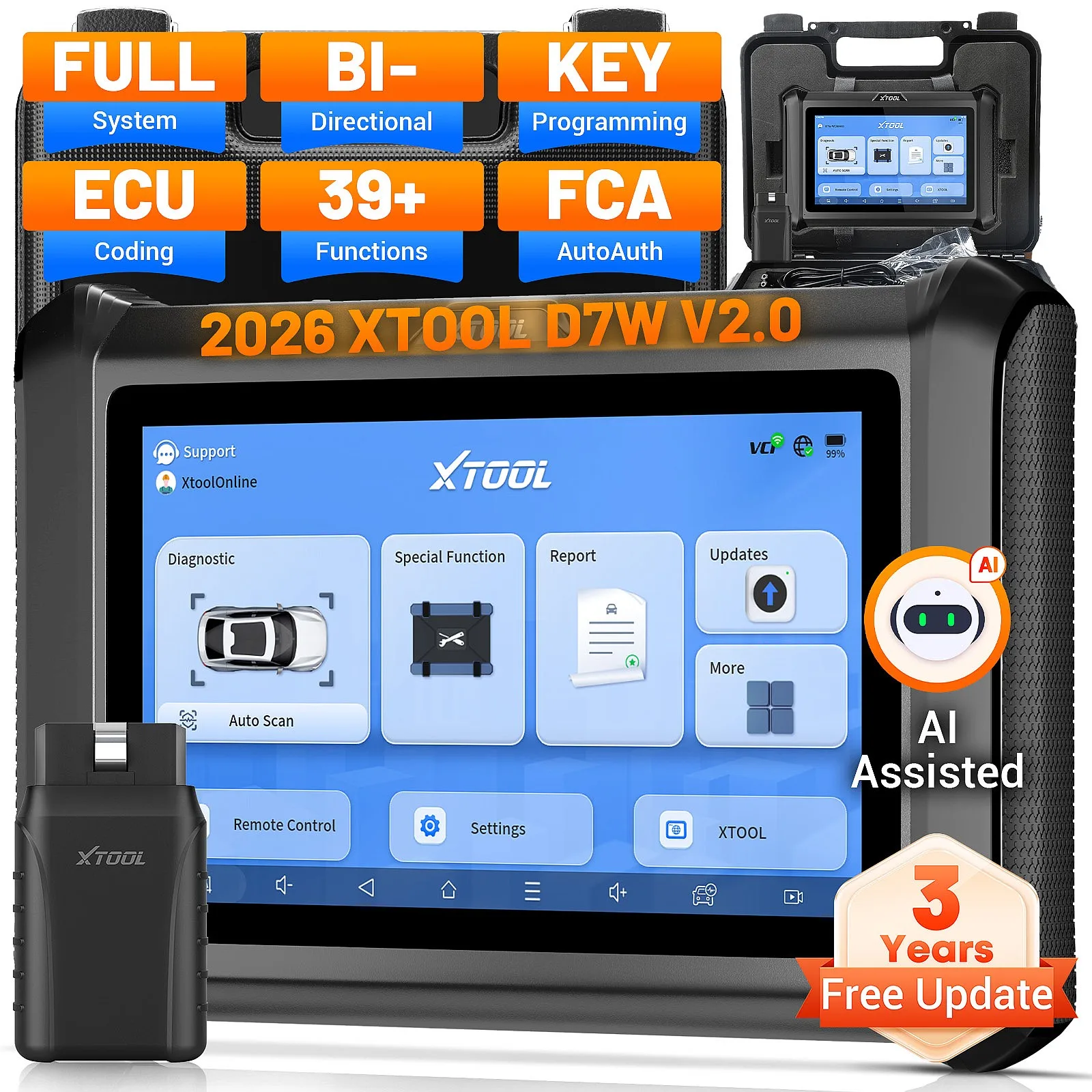 Scanner Diagnostico AI Multi-Marchio UE Xtoo D7W Eu, Dispositivo Di Programmazione ECU Pmi, Test Attivo, Strumento Diagnostico OBD2, 39+ Servizi Di Reset-image