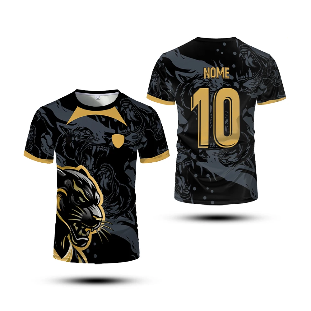 جديد الصيف الرجال تي شيرت سترة رياضية علوية مطبوعة النمر الأسود التدريب جيرسي التجفيف السريع تنفس ومريحة قميص كرة القدم