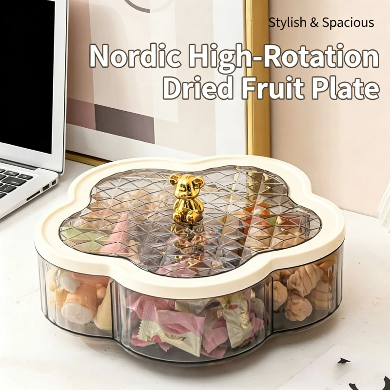 Nordic High Beauty Rotating Large Capacity Fruit Plate for Home Living Room Tea Table Snacks Candy Box Biscuits Nut Plate