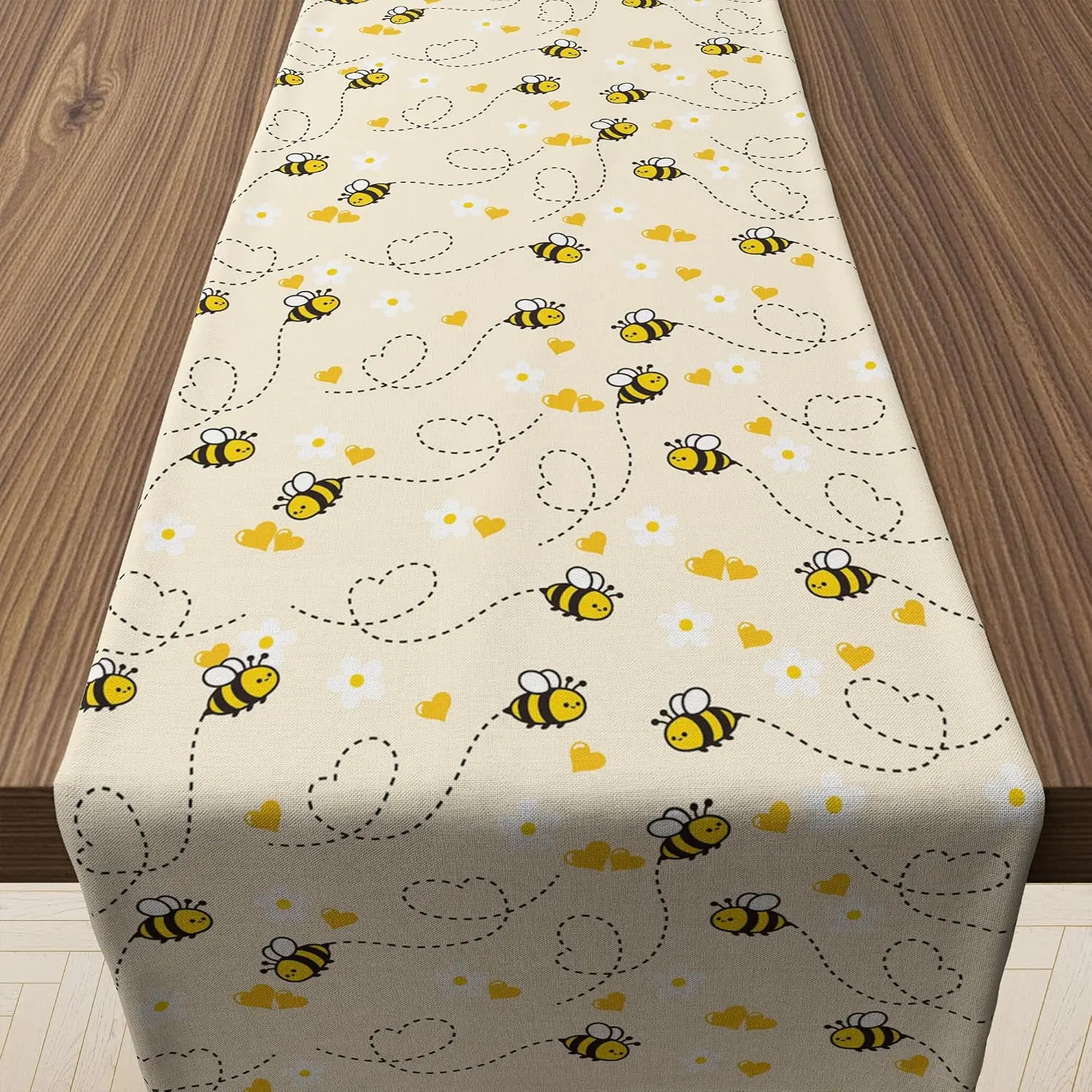 Summer Bee Table Runner, Spring Birthday Party Favors Supplies Decorations, Indoor Outdoor Home Kitchen Banner Backdrop