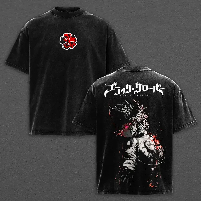 Manga Black Clover Asta Printed Tee Men Women Short Sleeve Clothing Washed Cotton T-shirt Summer Casual T Shirt Harajuku Tshirt