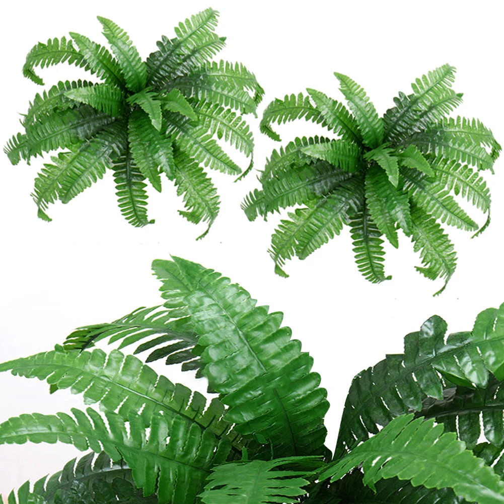 

2Pcs Artificial Boston Fern Faux Ferns 20 Leaves for Each Bouquet Fake Fern Bush Plant Lifelike 21 Inch for Office Garden Decor