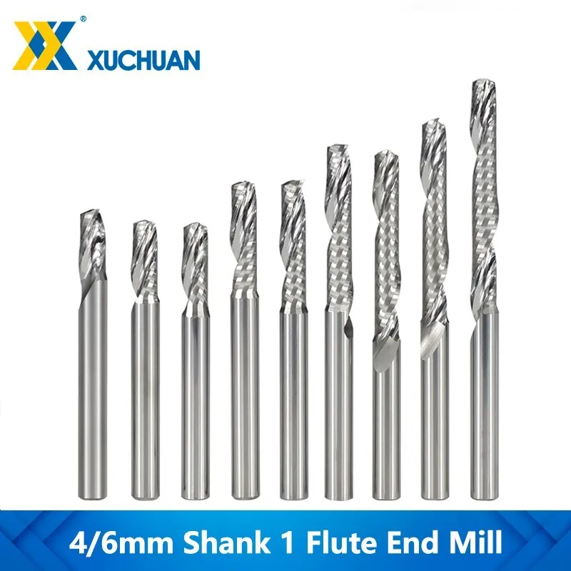 Single Flute End Mills Spiral Router Bit Tungsten Carbide Milling Cutter 4/6mm Shank CNC Router Bits 3D Milling Cutter Drill