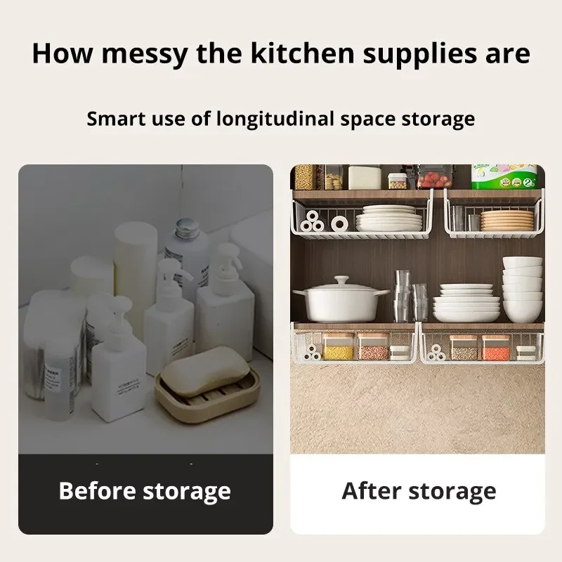 سلة تخزين شبكية معلقة ذات سعة كبيرة تحت الخزانة منظم مثبت على الحائط لخزانة المطبخ والحمام والمنزل