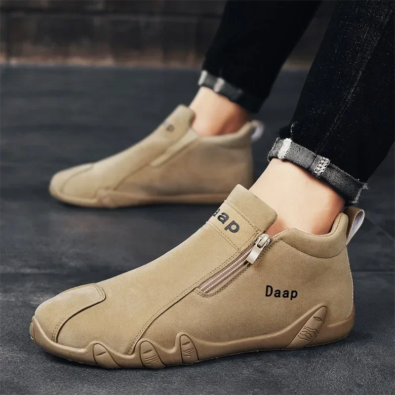 Autumn Suede Casual Shoes for Men 2023 Fashion Round Toe Flat Slip on Walking Shoes for Men Outdoor Light Male High Top Sneakers