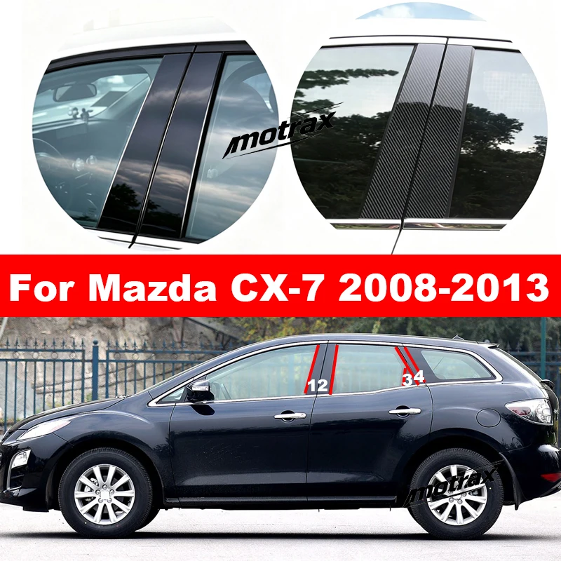 Car Window Trim Black Mirror Center Pillar Sticker Car Window Center Decoration Accessories for Mazda CX-7 CX7 2008-2013