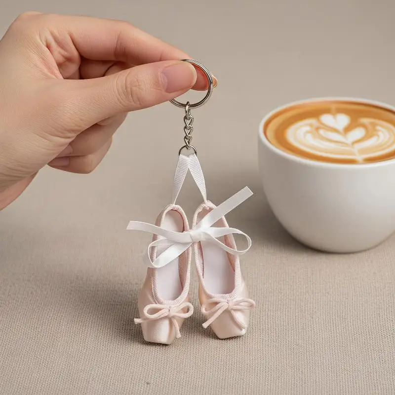 Mini Satin Ballet Shoes Keychain with Exquisite Ribbon Bows Durable Backpack Decor Accessory for Dancers Graduation Gift
