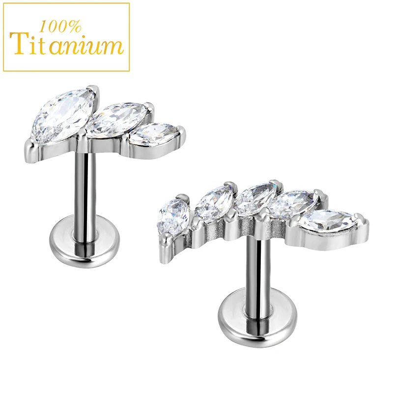 

ASTM F136 Implant Grade Titanium Ear Stud CZ Internally Threaded Labret Monroe Lip Cartilage Tragus Helix Lobe Piercing Earrings