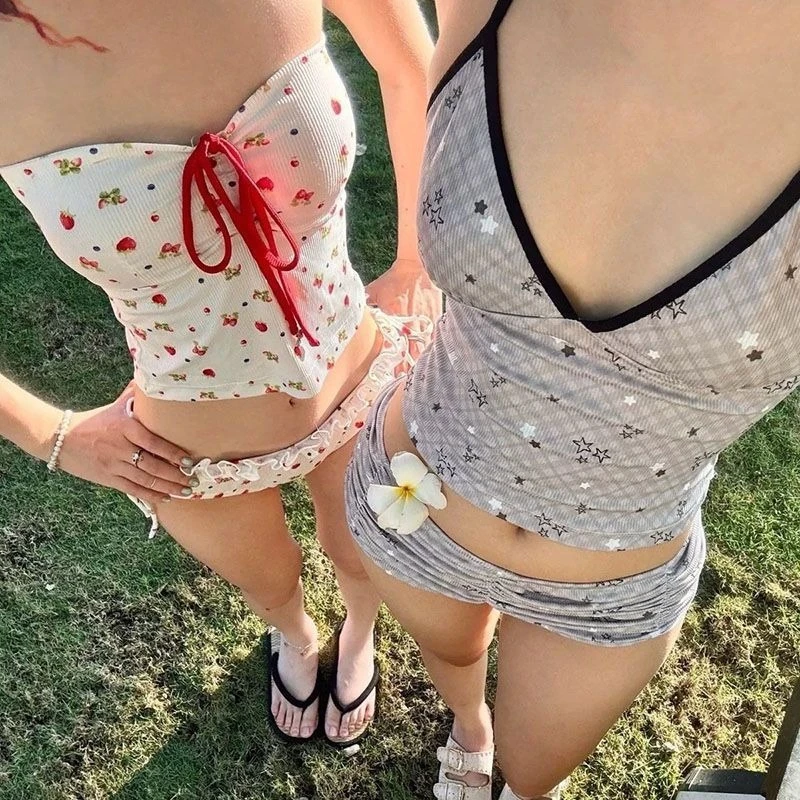 Sweet Bikini Swimsuit Female American Style Bandage Design Mini Swimsuit Summer Beachwear Female Fashion Swimwear