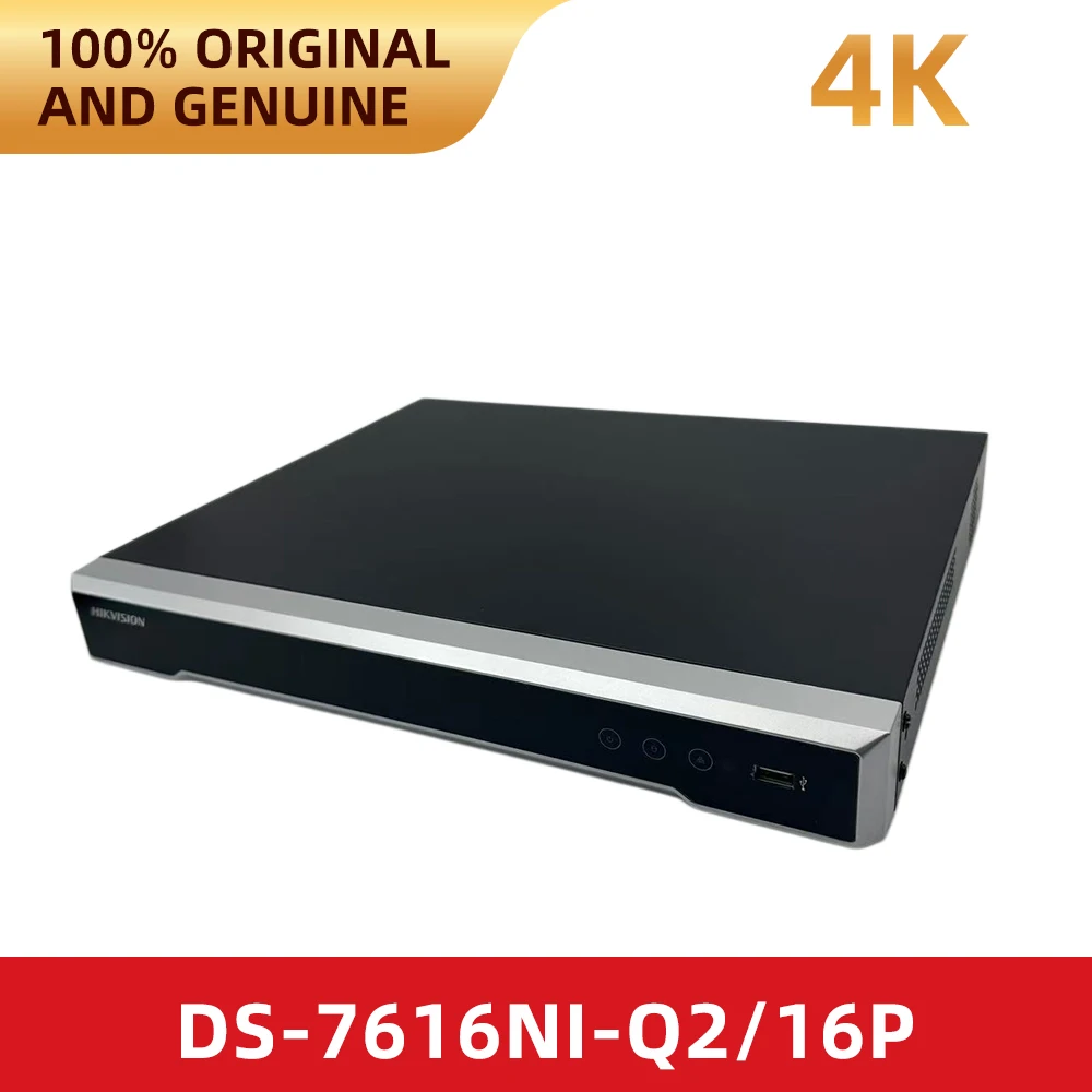 Hikvision 16 Channel PoE NVR DS-7616NI-Q2/16P Built-in 16 PoE Ports 4K Resolution Smart265 Video Recorder 2 HDD Slots Remote Acc