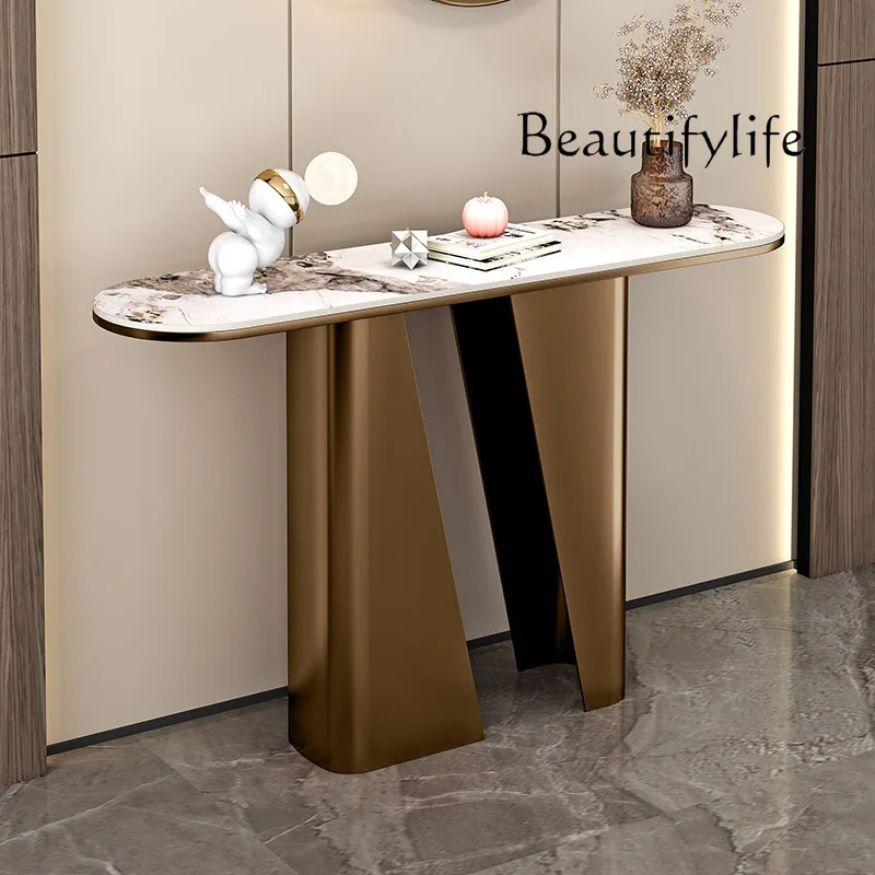 Italian light luxury entrance table against the  Modern simple entry rock slab ultra-narrow partition end view table decoration