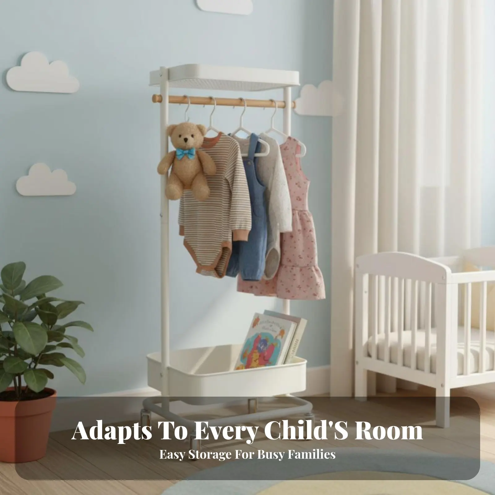 

Rolling Clothes Valet with Container Minimalist Design Rolling Clothes Rail with Container Sturdy Duty Easy Mobility
