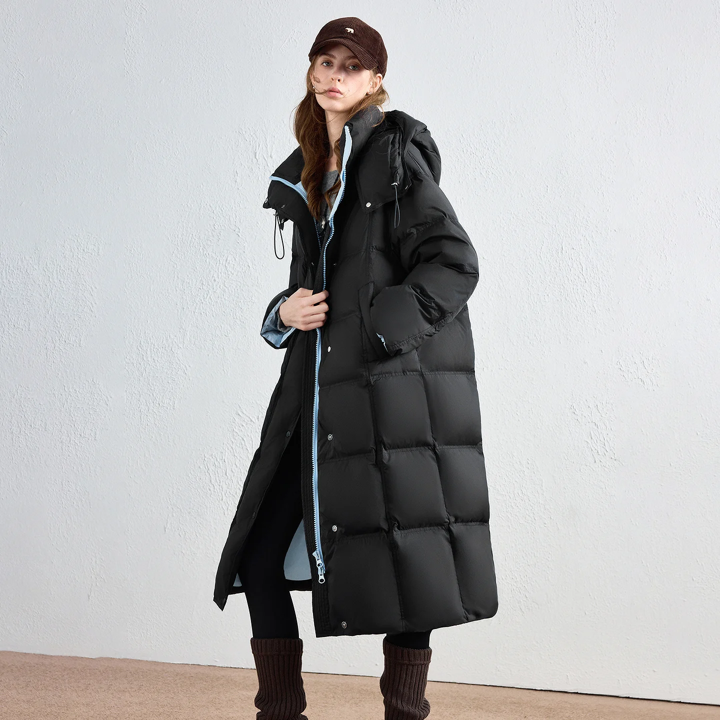 TOYOUTH Women Down Jacket 2026 Winter New Long Thick Nordic Outdoor Hooded White Duck Down Baffleless Down Proof Outerwear
