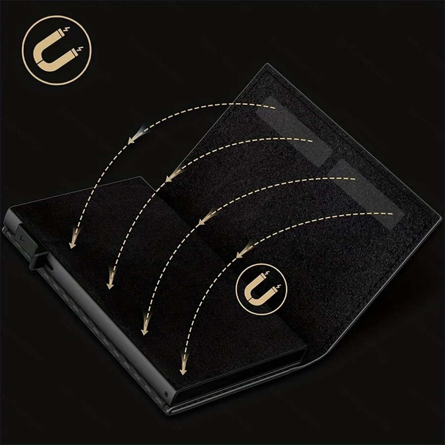 حامل بطاقات رجالي، محفظة رفيعة مع إغلاق مغناطيسي وحجرة عملات معدنية، محفظة ذكية منبثقة وحامل بطاقات ائتمان، يحمل 9 طنًا