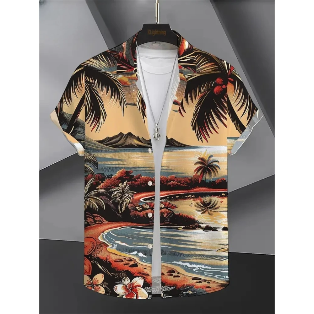 Fashion Trend 3D Leopard Leaves Flower Print Shirts Men Hawaiian Loose Breathable Clothes Streetwear Men's Casual Beach Shirt