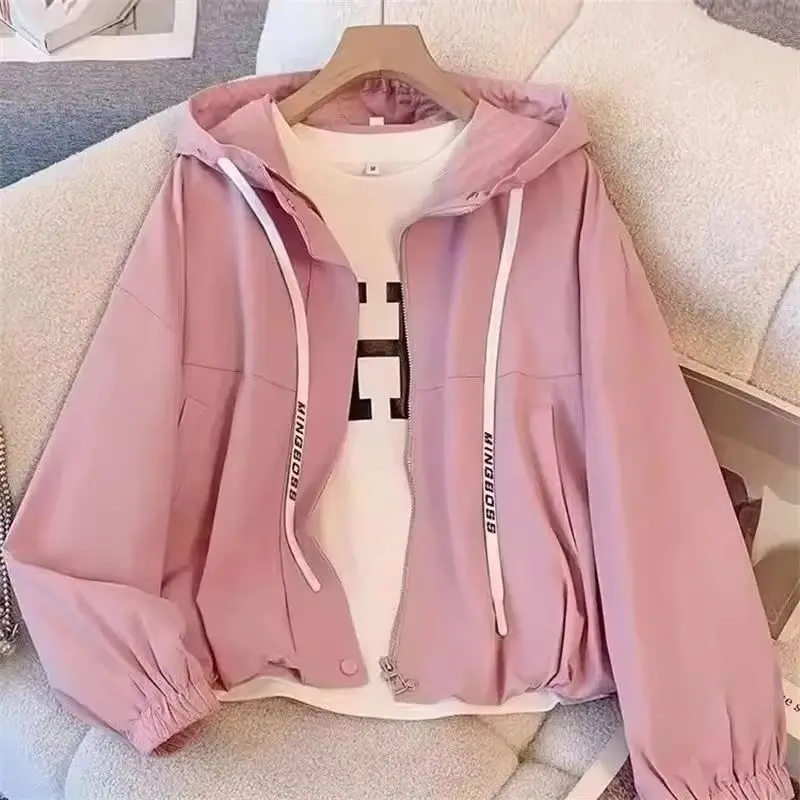

2025 New Spring Autumn Fashion Solid color Women Windbreaker Jacket Loose Short Casual Hooded Female Outerwear Ladies Tops