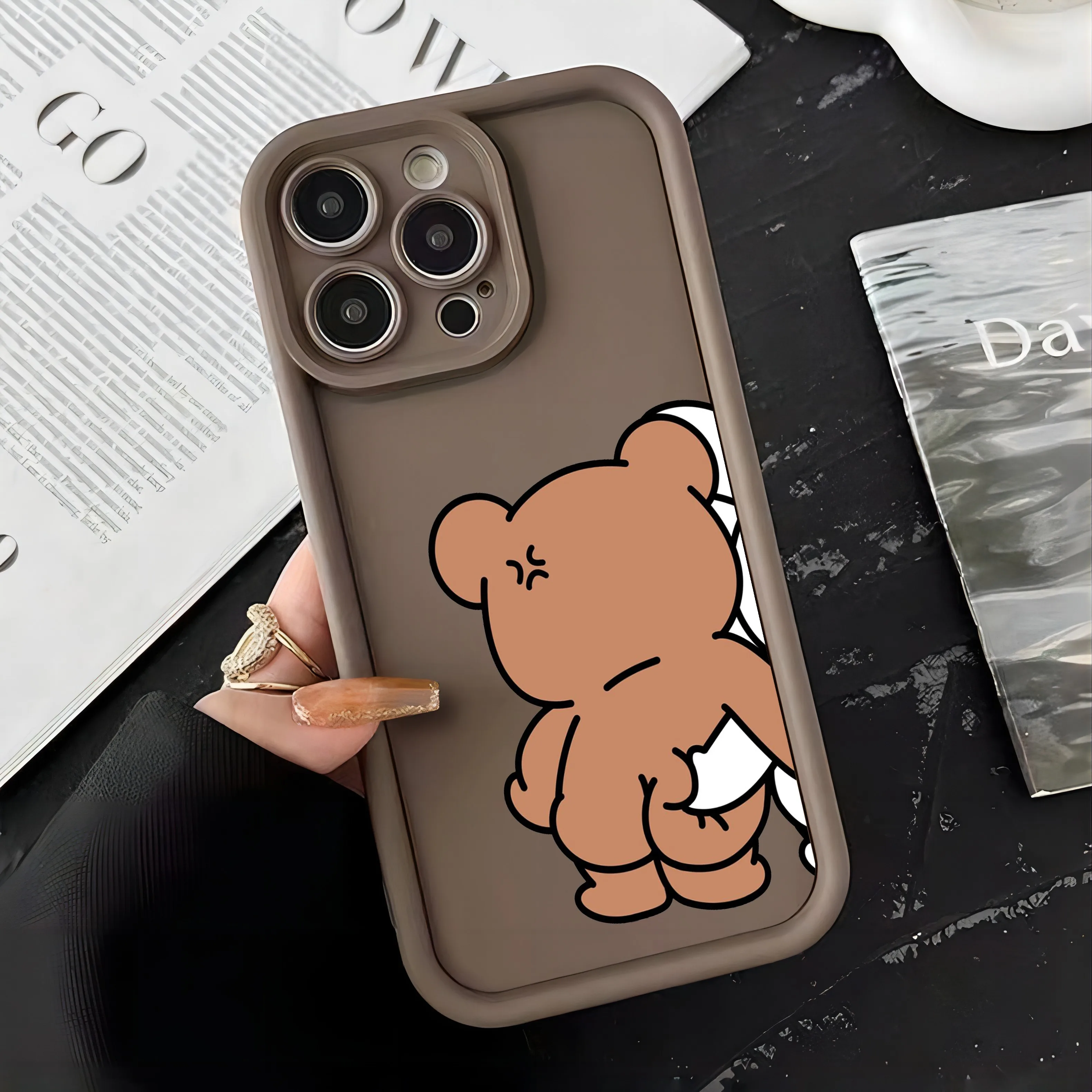 Funny Bear Bunny Couple Silicone Camera Protection Phone Case For iPhone 15 14 13 12 11 Pro Max XS X XR 7 8 Plus ShockproofCover