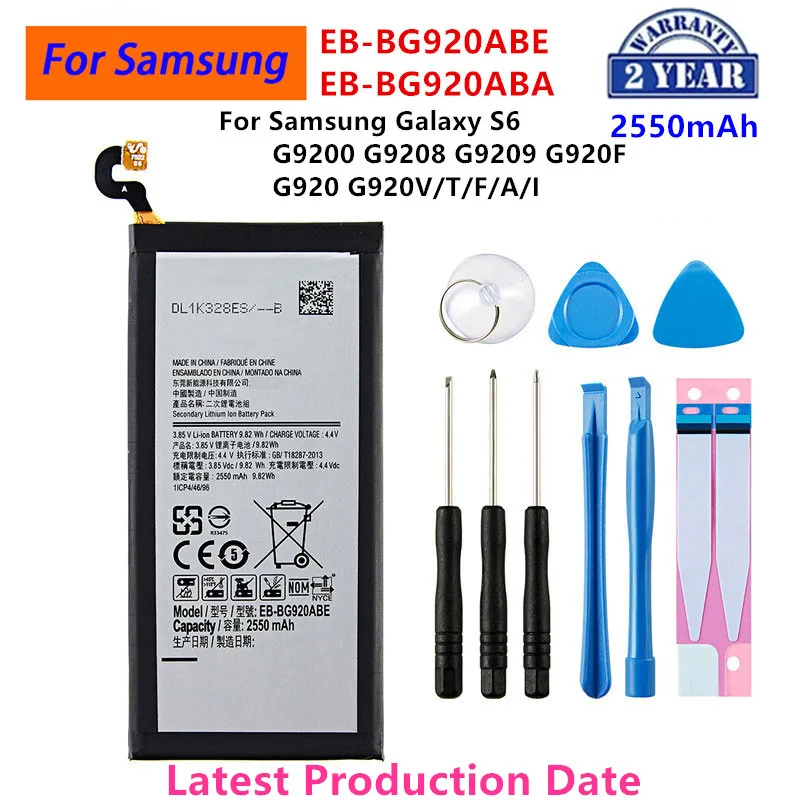 Совершенно новый аккумулятор EB-BG920ABE EB-BG920ABA 2550 мАч для Samsung Galaxy S6 G9200 G9208 G9209 G920F G920 G920V/T/F/A/I