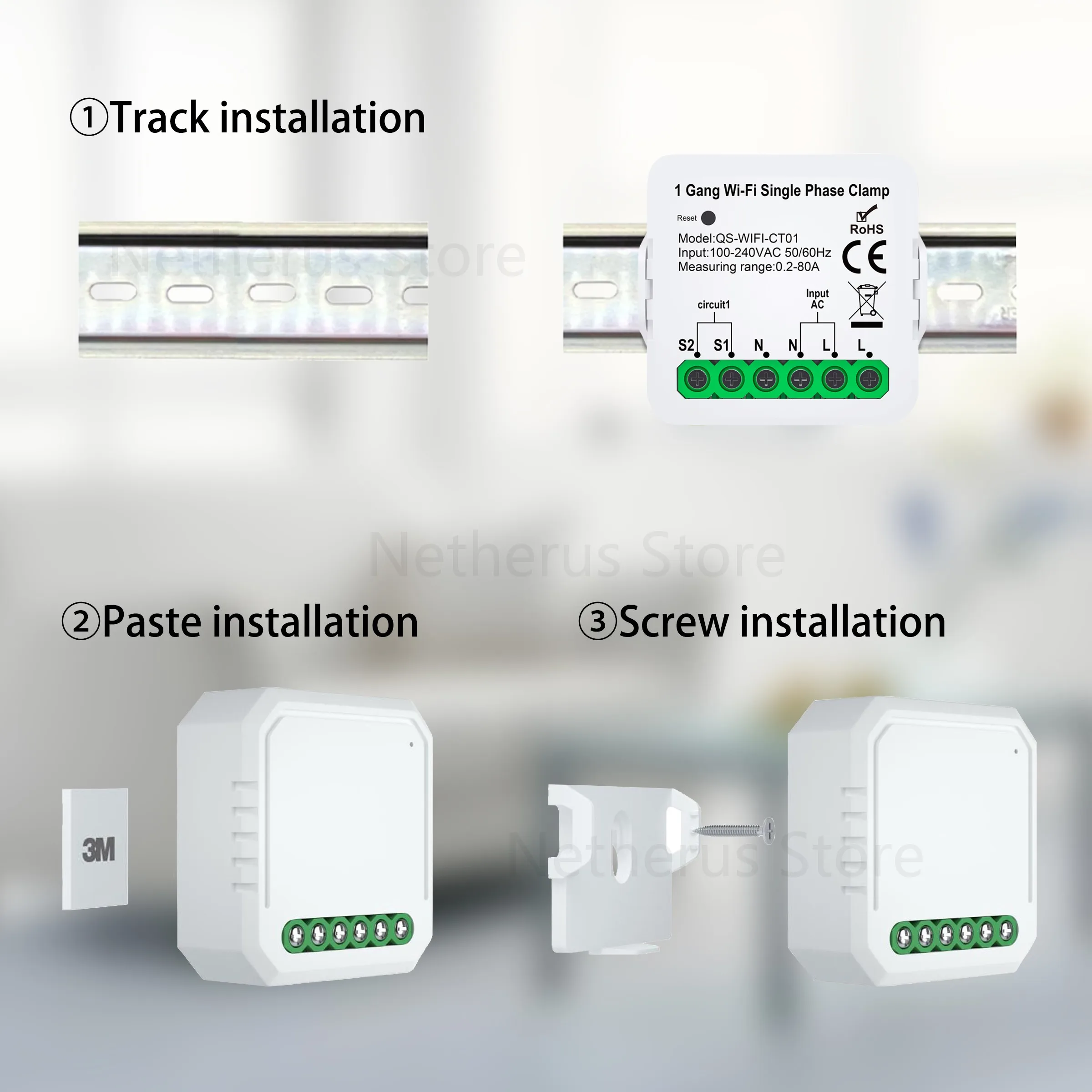 Tuya Smart Life WiFi مقياس الطاقة الرقمي 80A مع تطبيق مستشعر CT المشبك مراقب في الوقت الحقيقي استهلاك الطاقة 110 فولت 240 فولت 50/60 هرتز