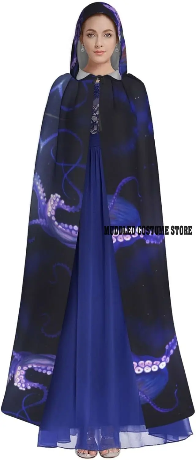 الأرجواني الأخطبوط للجنسين مقنعين الرأس هالوين عباءة تأثيري ازياء حزب الرأس مع غطاء محرك السيارة المتضخم للبالغين