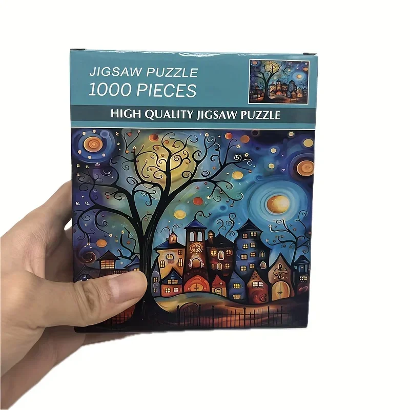 Mini tamanho quebra-cabeça 1000 peças torcido redemoinho 38x26cm arte abstrata surreal, desafio de dobra mental para adultos para decoração de casa moderna