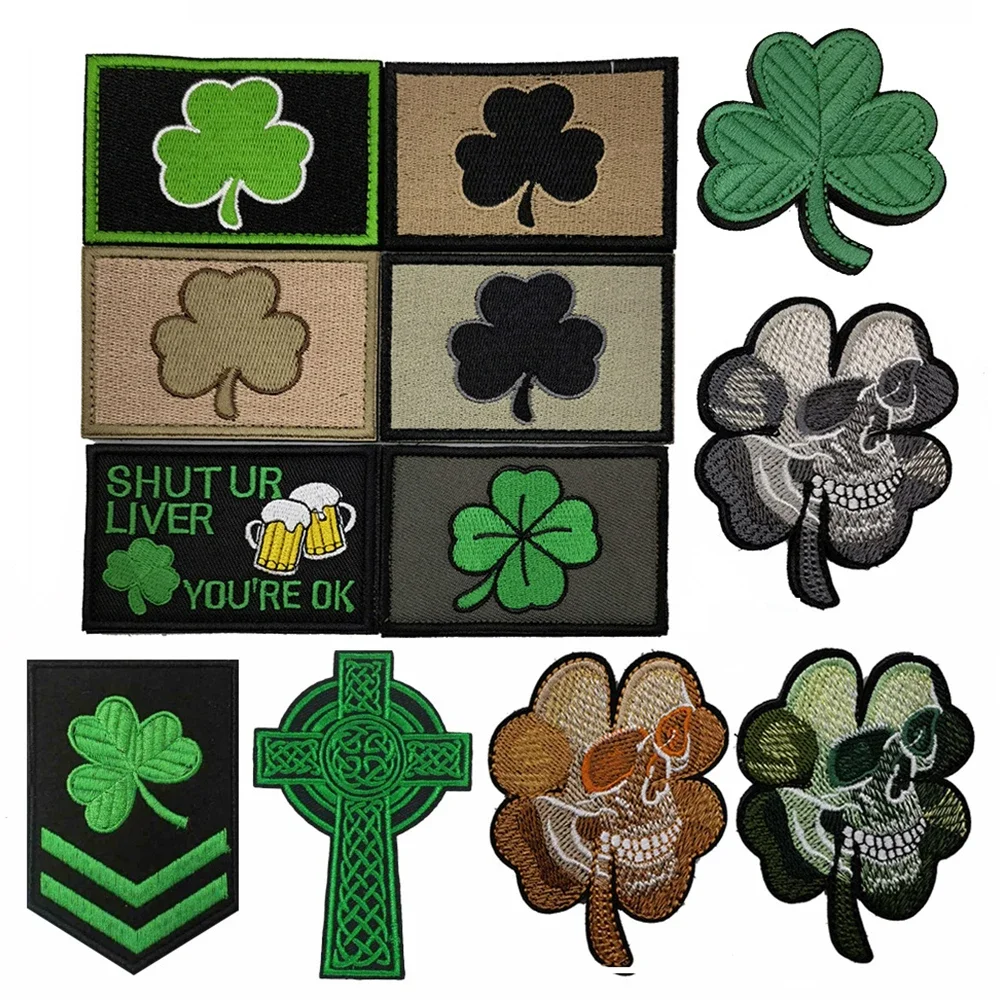 

Skull Flower Embroidered Badge Personality Clover Patch Military Sewable Hook & Loop Outdoor Backpack Clothes Decorative Decals