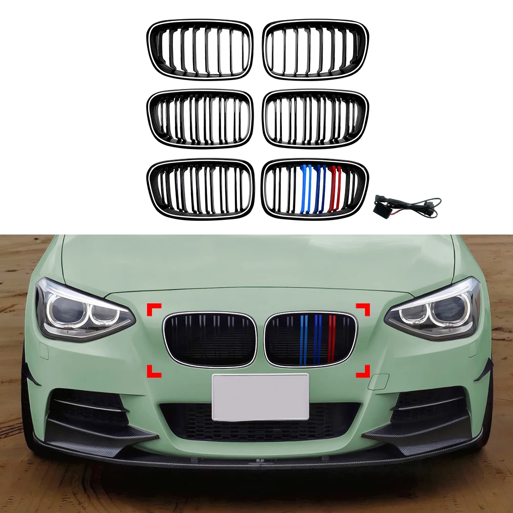 

With Light Front Kidney Replacement Glossy Black Double Grill For BMW 1 Series F20 F21 2011-2014 Front Grille Racing Grills