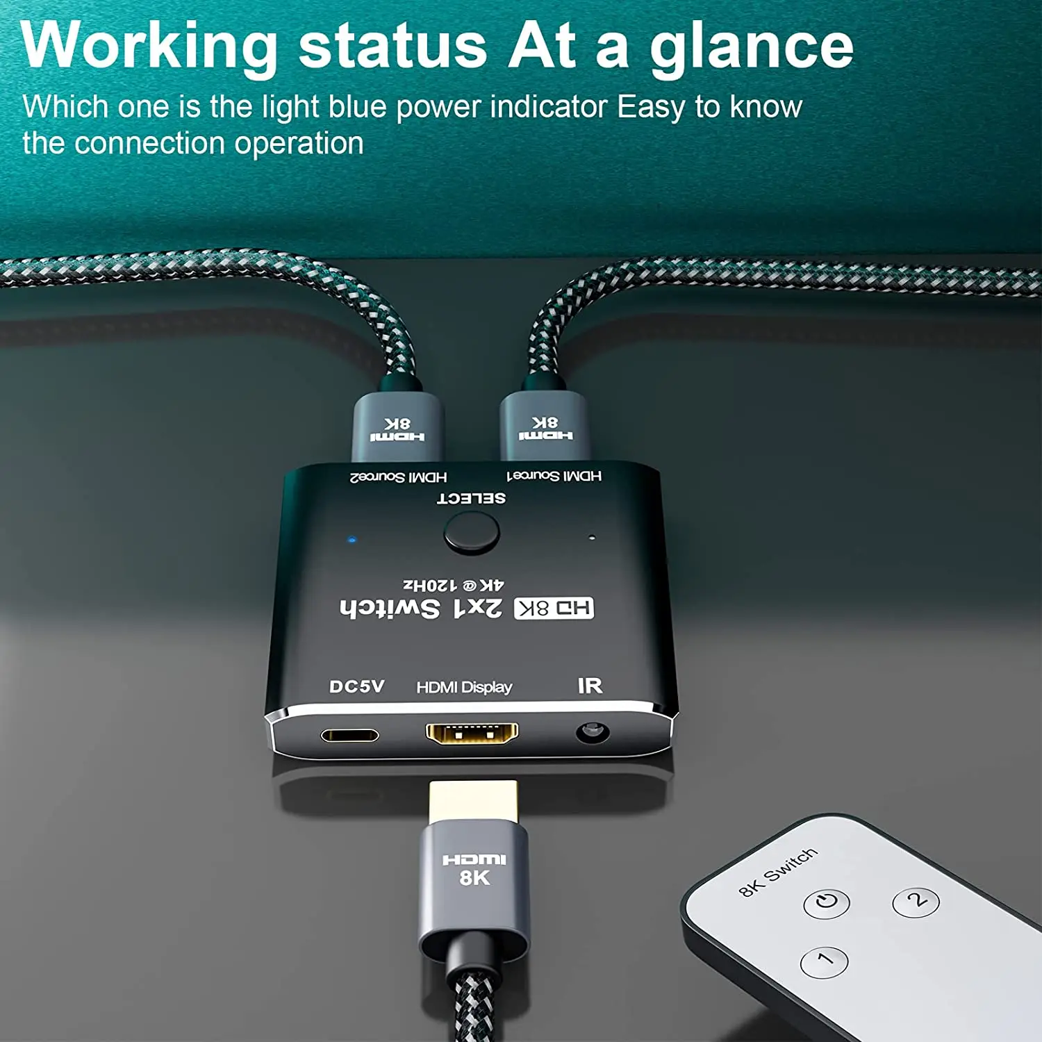 Cabledepn HDMI 8K 2.1 Switch dengan Remote Control Directional 2in 1out 8K @ 60Hz 4K @ 120Hz Converter Kecepatan Tinggi 48Gbps