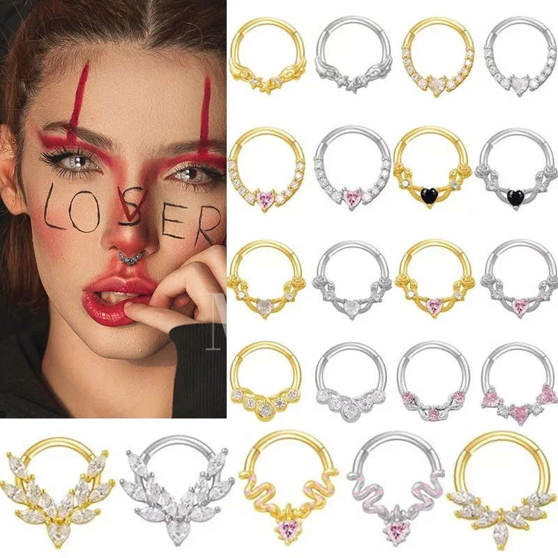 Fashion Silver Gold Color Heart Snake Stainless Steel Nose Ring for Women Septum Cartilage Tragus Nose Piercing Body Jewelry