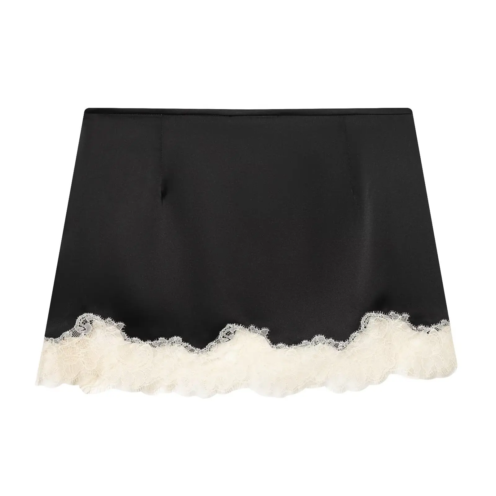 Women's Elegant Satin Skirt Straight Short Skirt With Lace Trimmed Skirt Pure Desire For Woman Hem Charming Style Skirt 9QNH