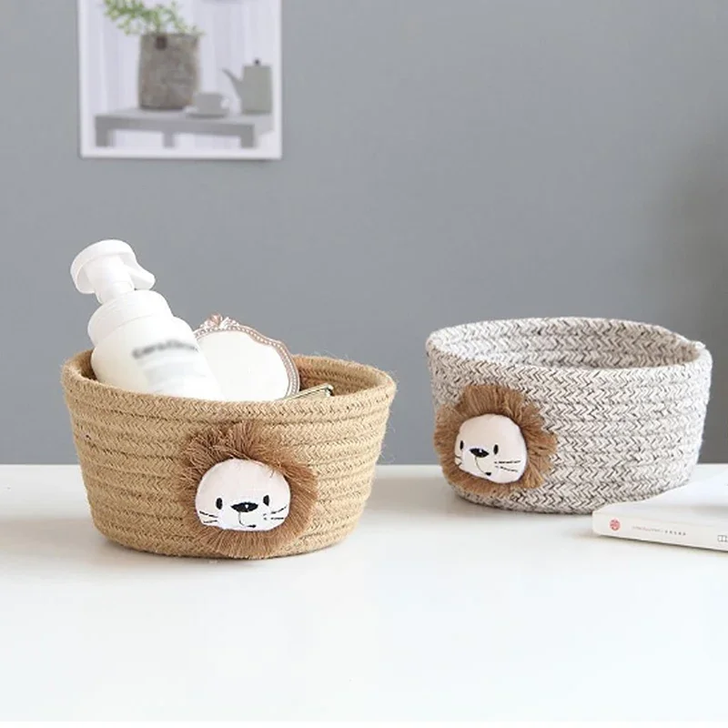 New Cartoon Animals Hand Woven Storage Basket Kids Toys Desktop Organizer Sundries Storage Box Laundry Baskets 16*9CM  1Pcs