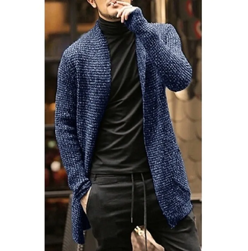 Luxury Spring and Autumn British Fashion Men's Long Sleeve Mixed Color Knitted Pocket Cardigan Windbreaker Sweater Coat