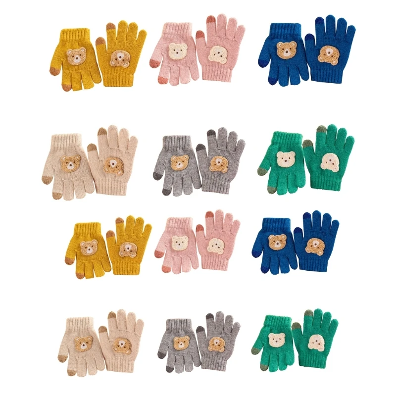 N80C Cartoon Bear Crochet Thick Mitten Baby Mittens for Kids Baby Boy Girl Children Toddler Winter Warm Knitted Gloves