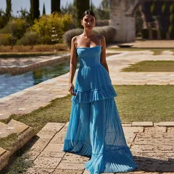 Msikoods Blue Prom Dress 2024 Special Occasion Dress Customized Ruched Tiered Long Evening Gown Women Celebrity Party Dress