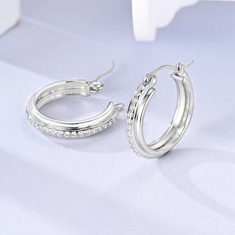 925 Sterling Silver Earrings Women Sparkling Layered Stone Round Hoop Earring For Anniversary Wedding Jewelry Gifts