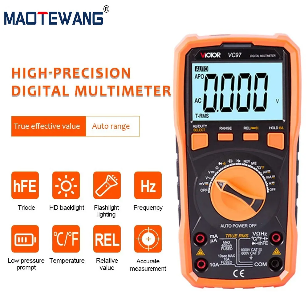 97 Multimeters Auto Range Professional Digital Multimeter Driven By Battery Hold OHM NCV Tester Ac Voltage Meter Ammeter Tester