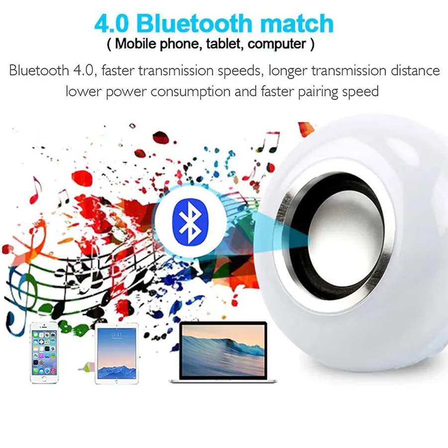 AC 85-265V 12W E27 LED Light Bulb with Bluetooth Speaker Music Remote Control Color Changing RGB Lamp for Bedroom Party Decor