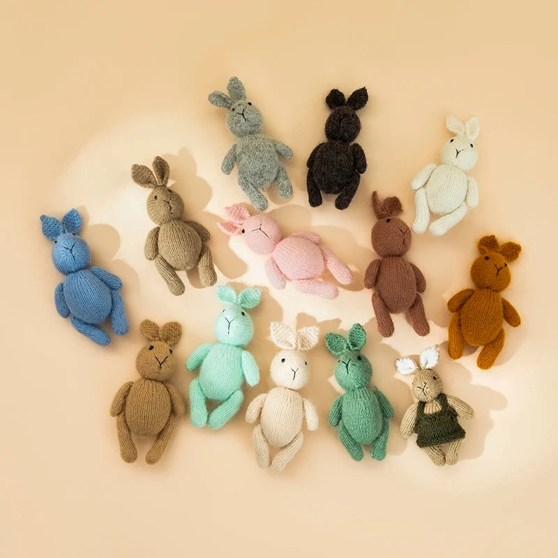 Handmade Knitted Cartoon Bunny Dolls Newborn Photography Accessories Stuffed Animal Props Pacify Rabbit Toys Infant Photo Props