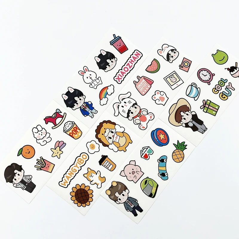 6 sztuk/zestaw naklejek PVC Bo Jun Yi Xiao - Wang Yibo i Xiao Zhan, wodoodporne naklejki z kreskówek do pamiętnika/telefonu/laptopa