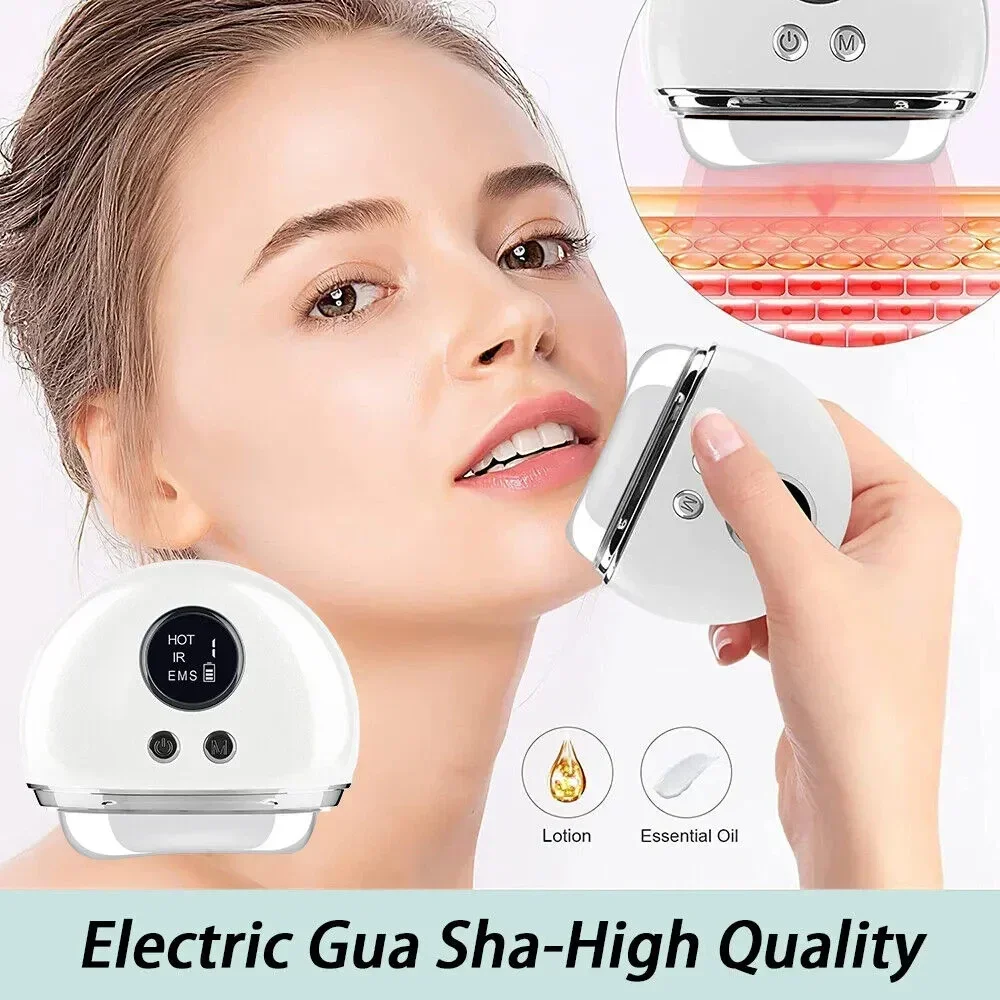 EMS ไฟฟ้า Guasha นวด 4 In1 LED Face Lifting ลบอาการบวมน้ํากระชับผิว Clod ความร้อน Body Scraping Therapy Skincare Beauty