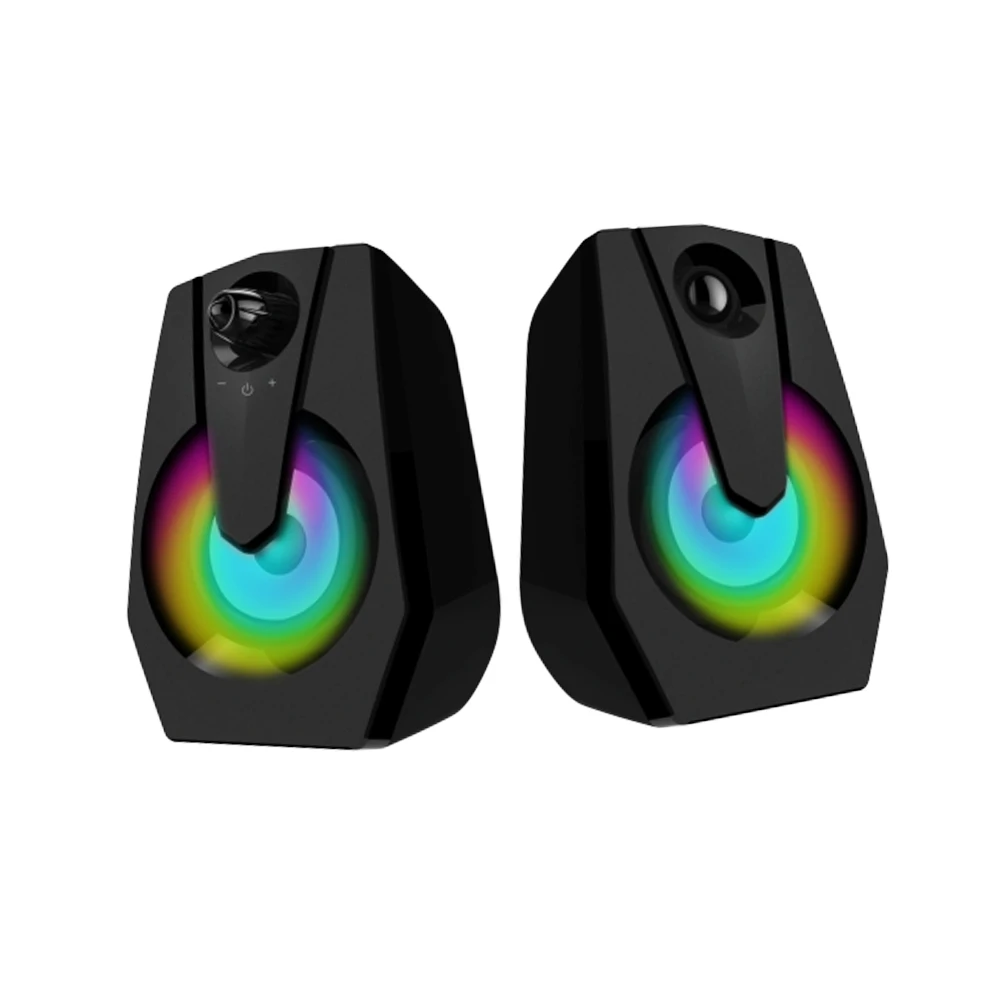 

2pcs Multimedia Speaker Led Light Bass Speaker Stereo 3.5Mm Plug For Computer Mobile Black Built-In Bass