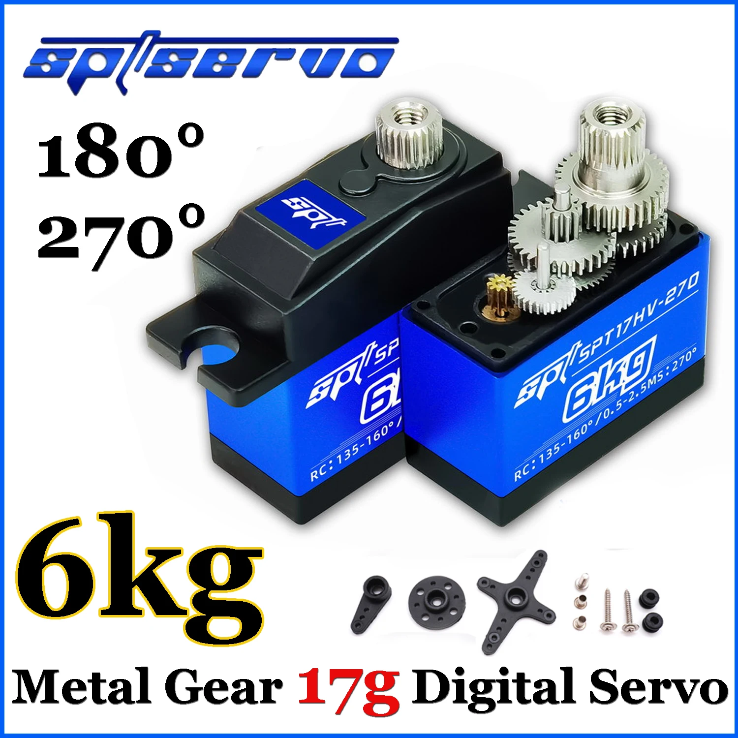 SPT17HV-180 SPT17HV-270 6kg Metal Gear High Volts 17g Micro Servo for 1:10 Shift Lock 1:16 1:18 Steering Fix-Wing Robot Car Boat