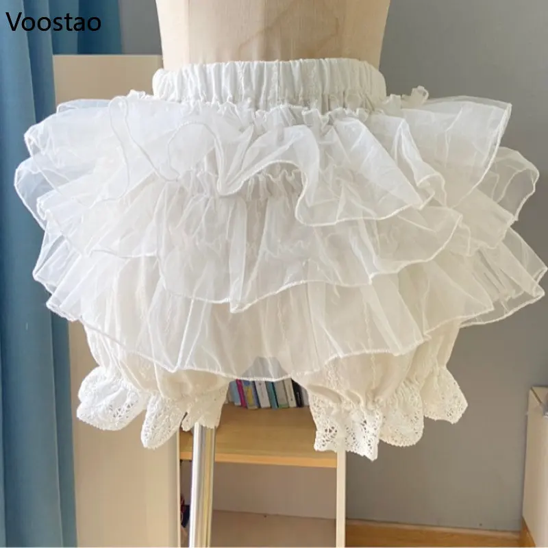 Kawaii Lolita Safety Short Pants Japanese Women Gothic Y2k Mesh Fluffy Shorts Petticoat Underpants Girls Princess JK Bloomers