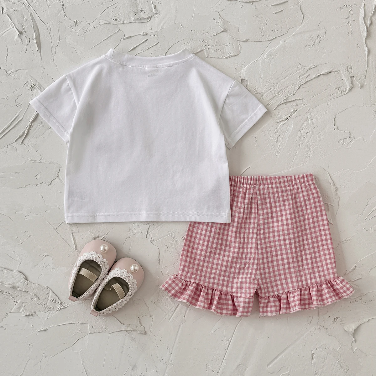 0-3Y Toddler Infant Kid Baby Girl Clothes Sets Soft Short Sleeve T-Shirt Heart Shaped Sticker Tops Striped Shorts
