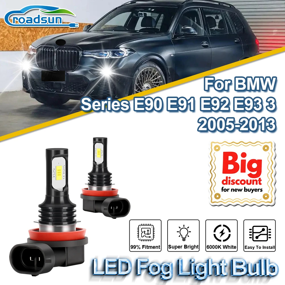 

ROADSUN 2X H11 LED Fog Lights Bulbs 12000LM Car Fog Lamp Ampoules For BMW 3 Series E90 E91 E92 E93 2005-2009 2010 2011 2012 2013